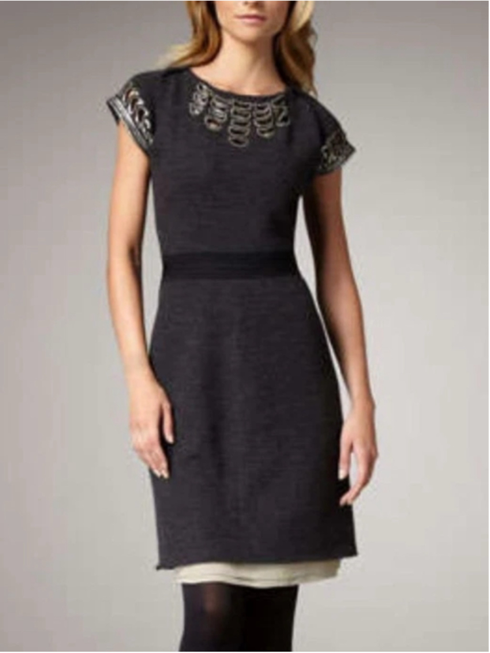 Tory Burch Minnie Tailored Wool Sheath Dress Women's Size L Charcoal Grey